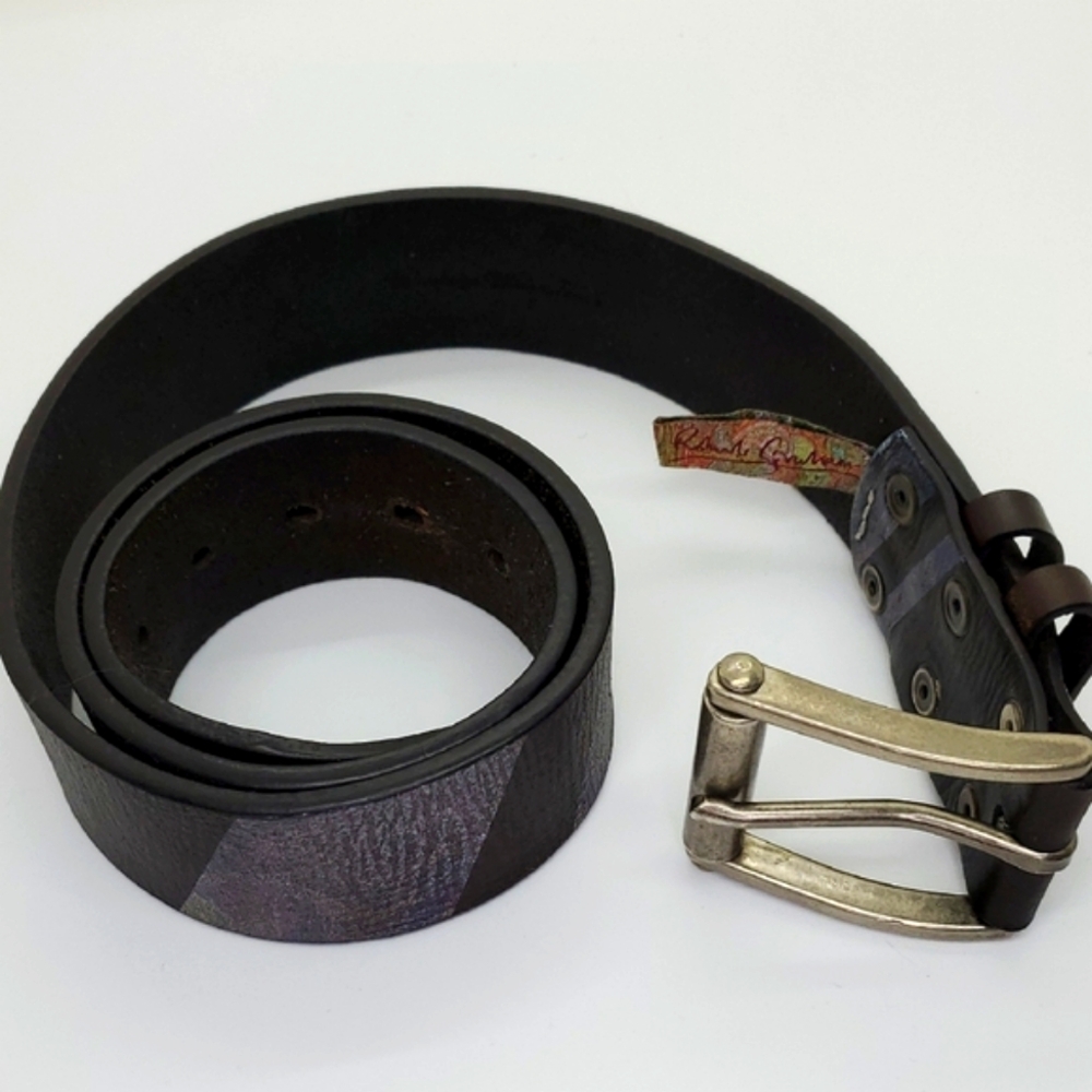 Robert Graham Black Leather Belt with Brass Buckle 36